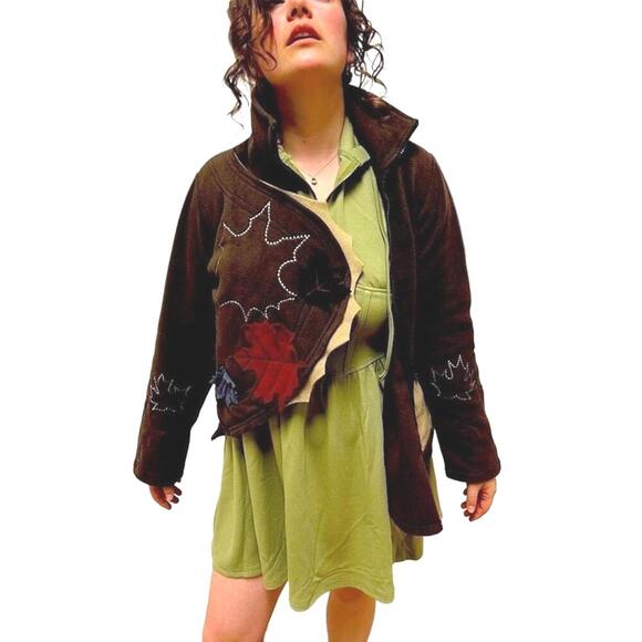 The Collection Royal 3D Leaves Full Zip Fleece Jacket – Small NWT” - Picture 5 of 7